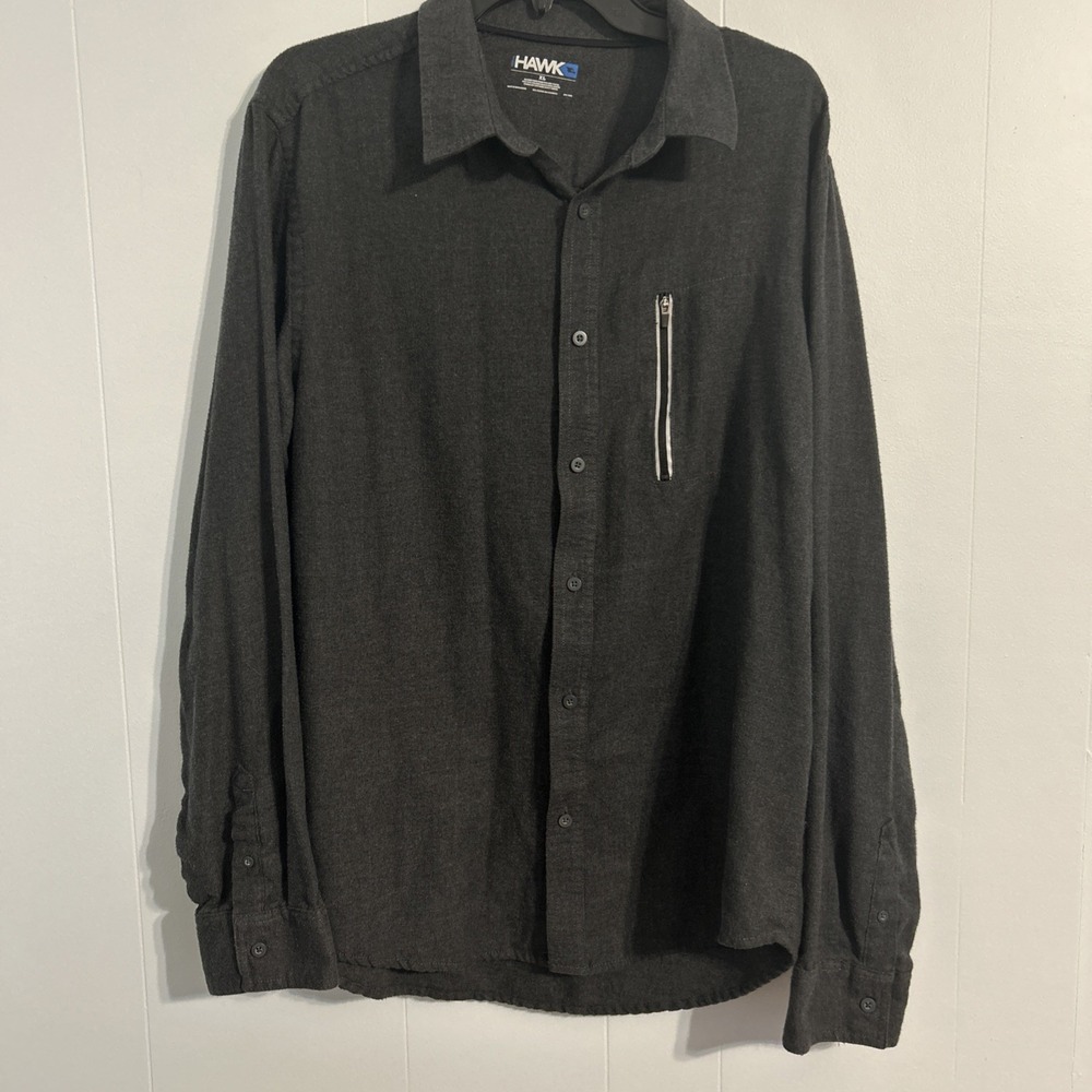 Tony Hawk Men's Button Up Long Sleeve Shirt Size XL Solid Gray Pocket Skater